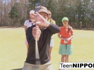 Beautiful Asian Teen Girls Play a Game of Strip Golf: HD adult film 0e